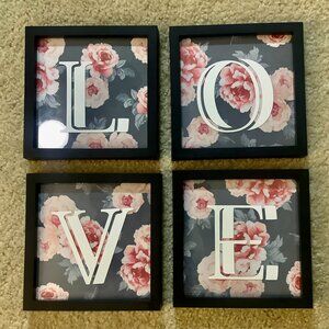 Set of 4 Wall Hanging Picture Frames 6" Square Plastic & Glass Black